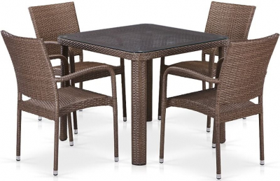 Комплект плетеной мебели Afina T341B/Y376-W773-90x90 4Pcs Brown искусственный ротанг, сталь коричневый Фото 1