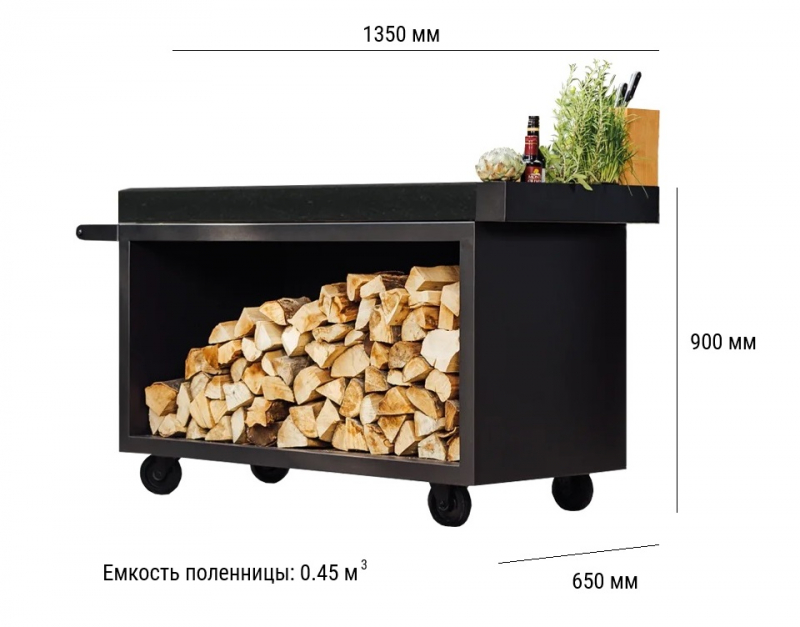 Стол разделочный на колесах с поленницей OFYR 135