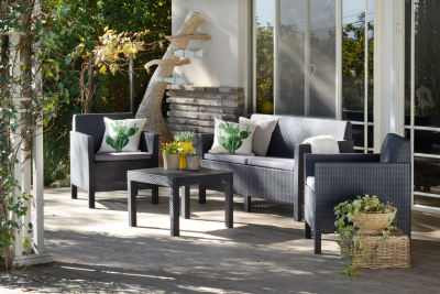 Комплект пластиковой мебели Keter Orlando set with small  table пластик с имитацией плетения графит, серый Фото 5