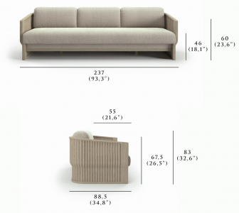 Диван трехместный с подушками SNOC Elythia Ash тик, роуп, акрил пепельный Фото 2