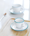 Кофейная пара для эспрессо Ancap Verona Hand Painted Rims фарфор морская волна, ободок на чашке/блюдце Фото 14