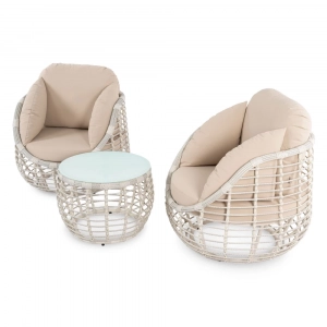 Комплект плетеной мебели ReeHouse Lotus алюминий, искусственный ротанг, олефин, стекло доминикана, бежевый, белый сатин Фото 9