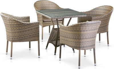 Комплект плетеной мебели Afina T706G/Y350G-W1289 4Pcs Pale искусственный ротанг, сталь палевый Фото 1