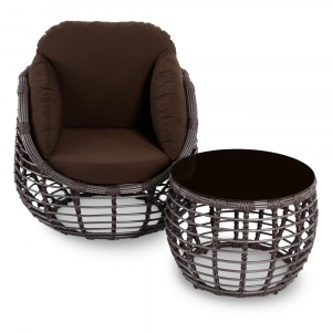 Кресло плетеное с подушками ReeHouse Lotus алюминий, искусственный ротанг, олефин шоколад металлик, коричневый Фото 5