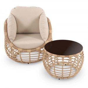 Кресло плетеное с подушками ReeHouse Lotus алюминий, искусственный ротанг, олефин индийское дерево, бежевый Фото 4