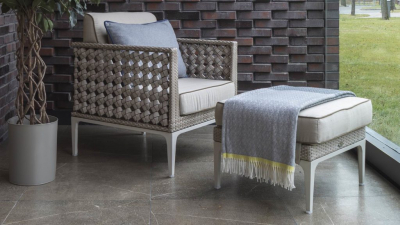 Банкетка плетеная с подушкой Skyline Design Heart алюминий, искусственный ротанг, sunbrella бежевый Фото 11