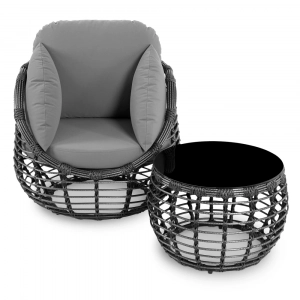 Кресло плетеное с подушками ReeHouse Lotus алюминий, искусственный ротанг, олефин черный металлик, серый Фото 6