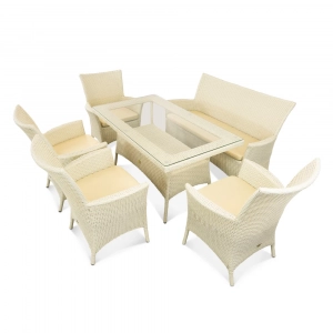 Кресло плетеное с подушкой ReeHouse Kipr алюминий, искусственный ротанг, оксфорд доминикана, светло-бежевый Фото 6