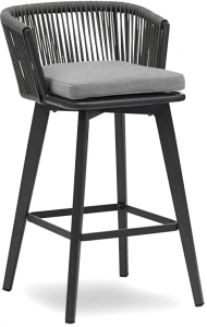 Кресло барное плетеное с подушкой Felicita Diva алюминий, роуп, полиэстер антрацит, темно-серый, серый Фото 1