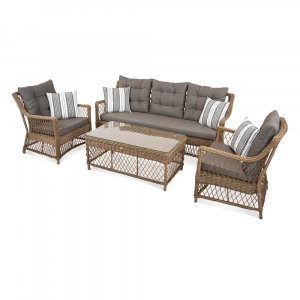 Столик плетеный кофейный ReeHouse Impero алюминий, искусственный ротанг, стекло американский орех Фото 4