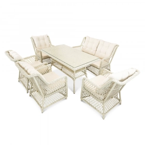 Стол плетеный обеденный ReeHouse Titulo алюминий, искусственный ротанг, стекло доминикана Фото 5