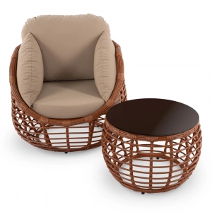 Кресло плетеное с подушками ReeHouse Lotus алюминий, искусственный ротанг, олефин африканский закат, капучино Фото 8