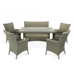 Стол плетеный обеденный ReeHouse Kipr алюминий, искусственный ротанг, стекло лунный свет Фото 4