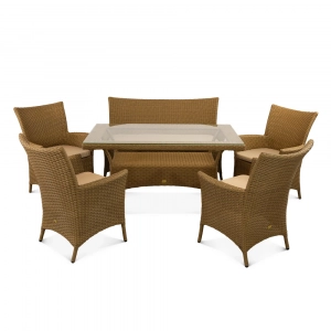 Диван двухместный плетеный с подушкой ReeHouse Kipr алюминий, искусственный ротанг, оксфорд американский орех, бежевый Фото 4