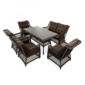 Стол плетеный обеденный ReeHouse Titulo алюминий, искусственный ротанг, стекло шоколад металлик Фото 5