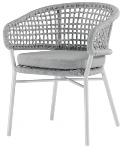 Кресло плетеное с подушкой Grattoni Atol алюминий, роуп, олефин белый, светло-серый Фото 1