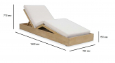 Шезлонг-лежак деревянный с матрасом Tagliamento Pangea акация, текстилен, ткань светлый тик, бежевый Фото 2