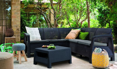 Комплект пластиковой мебели Keter Corfu Relax Set пластик с имитацией плетения графит, серый Фото 3