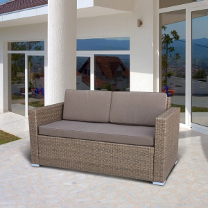 Диван плетеный двухместный Afina S52B-W56 Light brown искусственный ротанг, сталь светло-коричневый Фото 1