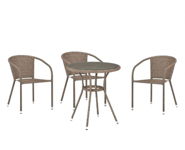 Комплект плетеной мебели Afina T282ANT/Y137C-W56 Light Brown 3Pcs искусственный ротанг, сталь светло-коричневый Фото 1