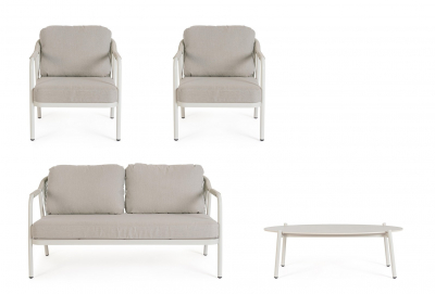 Комплект металлической лаунж мебели Garden Relax Miravet алюминий, роуп, ткань, натуральный камень белый, бежевый Фото 5