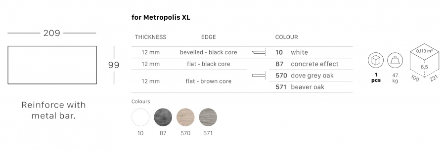 Столешница прямоугольная для подстолья Metropolis XL