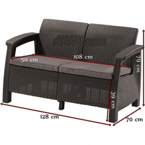 Диван пластиковый Keter Corfu Love Seat пластик с имитацией плетения капучино Фото 2