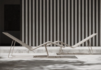 Шезлонг плетеный с матрасом SNOC Veu Bisque алюминий, искусственный ротанг, олефин бежевый Фото 5