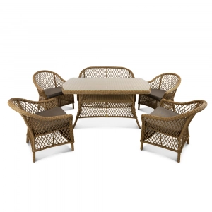 Диван двухместный плетеный с подушкой ReeHouse Nova алюминий, искусственный ротанг, олефин американский орех, серый Фото 4