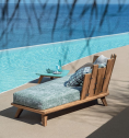 Лежак деревянный правый с подушкой Ethimo Rafael мореный тик, полипропилен мореный тик, голубой Фото 10