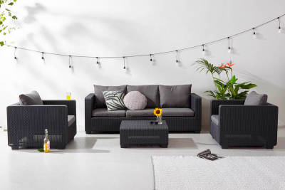 Диван пластиковый плетеный с подушкой Keter Salta 3 Seater Sofa пластик с имитацией плетения графит Фото 10