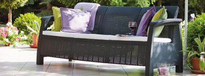 Диван пластиковый Keter Corfu Love Seat Max пластик с имитацией плетения графит Фото 9