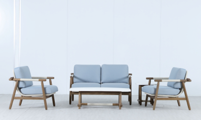 Диван деревянный двухместный Tagliamento Apoyo акация, роуп, олефин грецкий орех, голубой Фото 10