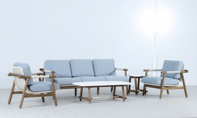 Диван деревянный трехместный Tagliamento Apoyo акация, роуп, олефин грецкий орех, голубой Фото 13