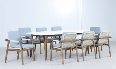 Кресло деревянное с подушками Tagliamento Apoyo акация, роуп, олефин грецкий орех, голубой Фото 15