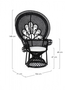 Лаунж-кресло плетеное Garden Relax Peacock искусственный ротанг, лоза, хлопок, полиэстер черный, белый Фото 2
