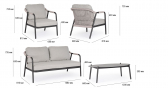 Комплект металлической лаунж мебели Garden Relax Miravet алюминий, роуп, ткань, натуральный камень антрацит, хаки Фото 2