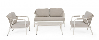 Комплект металлической лаунж мебели Garden Relax Miravet алюминий, роуп, ткань, натуральный камень белый, бежевый Фото 4