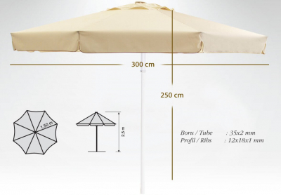 Зонт профессиональный Ø3 м THEUMBRELA SEMSIYE EVI Avocado Clips алюминий, акрил черный, натуральный, черный Фото 2
