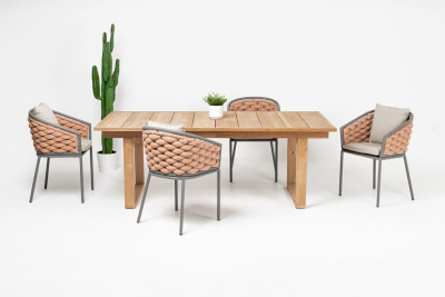 Комплект обеденной мебели RosaDesign Manhattan тик, алюминий, роуп, ткань натуральный, антрацит, розовый, серый Фото 2