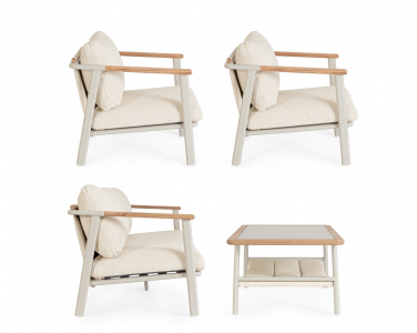 Комплект металлической лаунж мебели Garden Relax Leonida алюминий, тик, олефин бежевый Фото 6