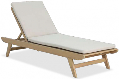 Шезлонг-лежак деревянный с матрасом Tagliamento Eloise акация, ткань песочный Фото 3