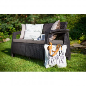 Диван пластиковый Keter Corfu Love Seat пластик с имитацией плетения коричневый Фото 4