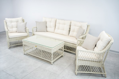 Диван трехместный плетеный с подушками ReeHouse Impero алюминий, искусственный ротанг, олефин доминикана, светло-бежевый Фото 7