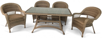 Комплект плетеной мебели Afina T130Bg/Y130Bg-150x90 Beige/Beige 4Pcs искусственный ротанг, сталь бежевый Фото 2