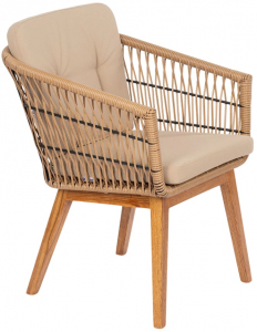 Кресло плетеное с подушками ReeHouse Letto 2я ТР алюминий, ясень, искусственный ротанг, олефин американский орех, капучино Фото 1