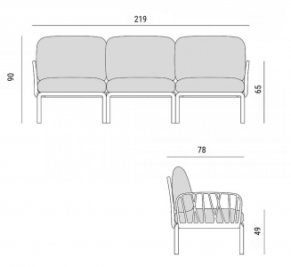 Диван пластиковый с подушками Nardi Komodo 3 стеклопластик, TECH белый, панама Фото 2