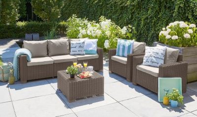 Комплект пластиковой мебели Keter California 3 seater set пластик с имитацией плетения капучино, песочный Фото 1