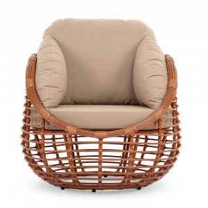 Кресло плетеное с подушками ReeHouse Lotus алюминий, искусственный ротанг, олефин африканский закат, капучино Фото 5