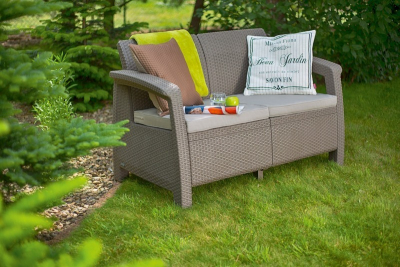 Диван пластиковый Keter Corfu Love Seat пластик с имитацией плетения капучино Фото 3
